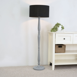 ValueLights Victoria Black Fabric Drum Shade Grey Wood Traditional Stem LED Floor Lamp - Size: 157 x 45 x 45cm - Wilko - thumbnail 3