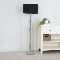 ValueLights Victoria Black Fabric Drum Shade Grey Wood Traditional Stem LED Floor Lamp - Size: 157 x 45 x 45cm - Wilko - thumbnail 4