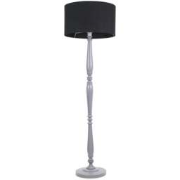 ValueLights Victoria Black Fabric Drum Shade Grey Wood Traditional Stem LED Floor Lamp - Size: 157 x 45 x 45cm - Wilko - thumbnail 1