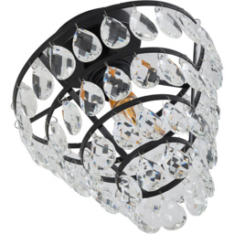 Living and Home Black Iron Crystal E27 LED Semi Flush Light - Size: 26 x 24.5 x 24.5cm - Black + Transparent - Wilko - thumbnail 5