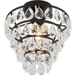 Living and Home Black Iron Crystal E27 LED Semi Flush Light - Size: 26 x 24.5 x 24.5cm - Black + Transparent - Wilko - thumbnail 4