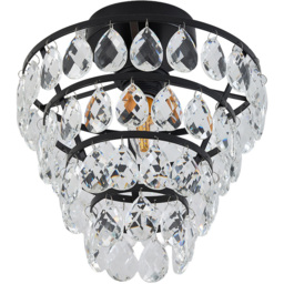 Living and Home Black Iron Crystal E27 LED Semi Flush Light - Size: 26 x 24.5 x 24.5cm - Black + Transparent - Wilko - thumbnail 3
