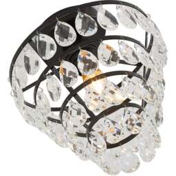 Living and Home Black Iron Crystal E27 LED Semi Flush Light - Size: 26 x 24.5 x 24.5cm - Black + Transparent - Wilko - thumbnail 6