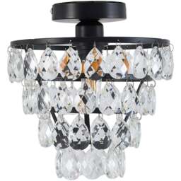Living and Home Black Iron Crystal E27 LED Semi Flush Light - Size: 26 x 24.5 x 24.5cm - Black + Transparent - Wilko - thumbnail 1