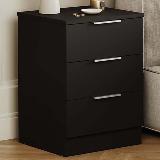 Vida Designs Trega 3 Drawer Black Bedside Cabinet Set of 2 - Wilko - image 1