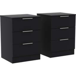 Vida Designs Trega 3 Drawer Black Bedside Cabinet Set of 2 - Wilko - thumbnail 4