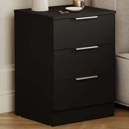 Vida Designs Trega 3 Drawer Black Bedside Cabinet Set of 2 - Wilko - thumbnail 1