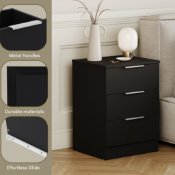 Vida Designs Trega 3 Drawer Black Bedside Cabinet Set of 2 - Wilko - thumbnail 7