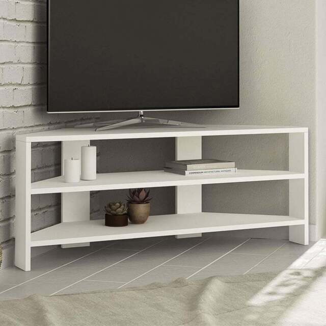 Decortie Thales 2 Shelf White Modern Corner TV Unit - Size: 45 x 110 x 36cm - Wilko - image 1