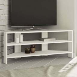 Decortie Thales 2 Shelf White Modern Corner TV Unit - Size: 45 x 110 x 36cm - Wilko - thumbnail 1