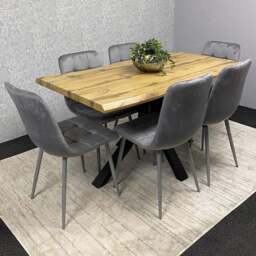 Kosy Koala 6 Seater Velvet Wooden Rectangle Dining Set Grey - Multi - Wilko - thumbnail 1