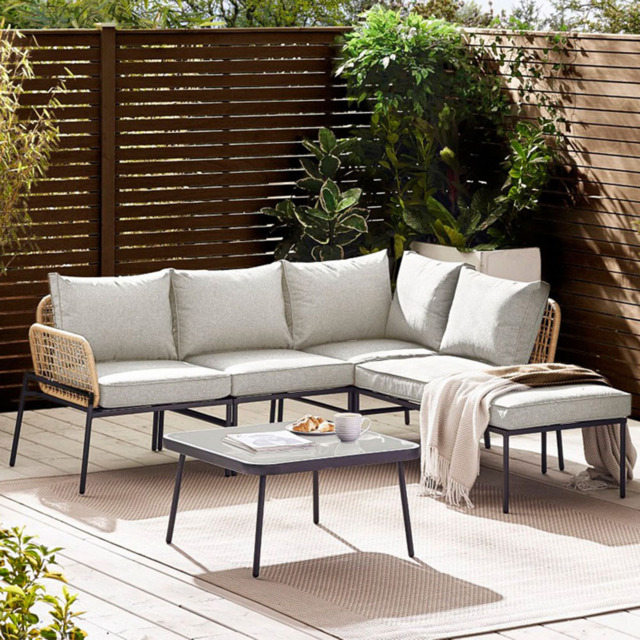 Furniturebox Asia 5 Seater Beige Rattan Sofa Lounge Set - Cream - Wilko - image 1