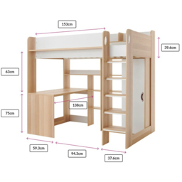 Flair Ava Single High Sleeper Bed with Desk Wardrobe and Storage - Brown - Wilko - thumbnail 7