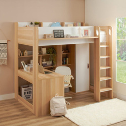 Flair Ava Single High Sleeper Bed with Desk Wardrobe and Storage - Brown - Wilko - thumbnail 6
