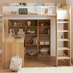Flair Ava Single High Sleeper Bed with Desk Wardrobe and Storage - Brown - Wilko - thumbnail 1