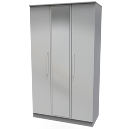 Crowndale Worcester 3 Door Uniform Grey and Dusk Grey Mirrored Wardrobe Ready Assembled - Wilko - thumbnail 3