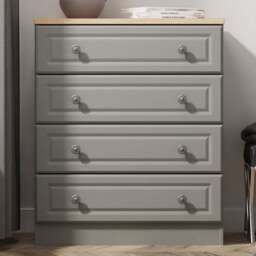 Crowndale Norfolk 4 Drawer Dusk Grey and Bardolino Oak Chest of Drawers Ready Assembled - Dusk Grey & Bardolino Oak - Wilko - thumbnail 1