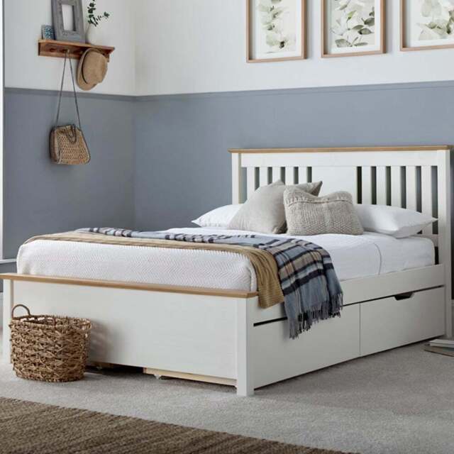 Chester Single Stone White and Oak Bed Frame - Bedmaster - Wilko - image 1