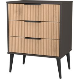Crowndale Hong Kong 3 Drawer Slatt Effect and Graphite Midi Chest of Drawers Ready Assembled - Slatt Effect & Graphite - Wilko - thumbnail 4