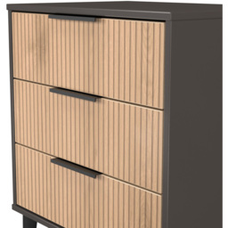 Crowndale Hong Kong 3 Drawer Slatt Effect and Graphite Midi Chest of Drawers Ready Assembled - Slatt Effect & Graphite - Wilko - thumbnail 6