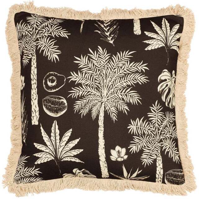 Paoletti Colonial Espresso Palm Fringed Cushion - Size: 45 x 45cm - Brown - Wilko - image 1