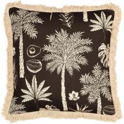 Paoletti Colonial Espresso Palm Fringed Cushion - Size: 45 x 45cm - Brown - Wilko - thumbnail 1