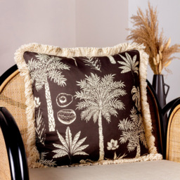 Paoletti Colonial Espresso Palm Fringed Cushion - Size: 45 x 45cm - Brown - Wilko - thumbnail 3