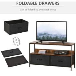 Portland 2 Foldable Drawer Rustic Brown Steel TV Cabinet - Size: 98 x 29 x 56cm - Wilko - thumbnail 5