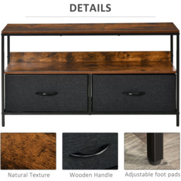 Portland 2 Foldable Drawer Rustic Brown Steel TV Cabinet - Size: 98 x 29 x 56cm - Wilko - thumbnail 7