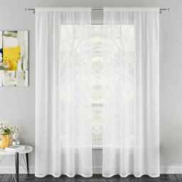 Tyrone Textiles Destiny Gold Metallic Diamond Print Rod Pocket Voile Panel Curtains 140 x 137cm - Size: W 140 x D 137cm - Wilko - thumbnail 1