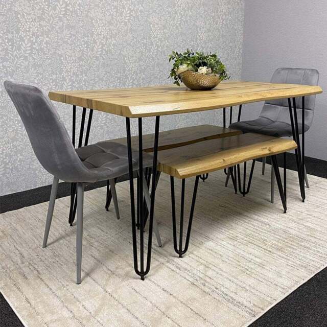 Kosy Koala 6 Seater Velvet Wooden Dining Set with Bench Grey - Multi - Wilko - image 1