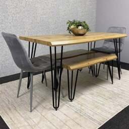 Kosy Koala 6 Seater Velvet Wooden Dining Set with Bench Grey - Multi - Wilko - thumbnail 1