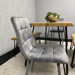 Kosy Koala 6 Seater Velvet Wooden Dining Set with Bench Grey - Multi - Wilko - thumbnail 4