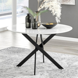 Furniturebox Arona Solara 6 Seater Round Dining Set White Gloss and Black - Wilko - thumbnail 3
