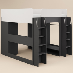 Recoil Dante Twin White and Grey Gaming High Sleeper Bed with Desk and Wardrobe - Size: 188.5 x 189.5 x 219.2cm - Wilko - thumbnail 3