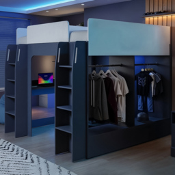 Recoil Dante Twin White and Grey Gaming High Sleeper Bed with Desk and Wardrobe - Size: 188.5 x 189.5 x 219.2cm - Wilko - thumbnail 1