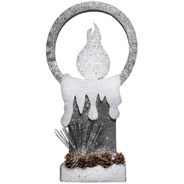 Shatchi Grey Glitter Foam Snow Covered Pre Lit Candle Christmas Decoration 31cm - Size: 31 x 16.5 x 5cm - Wilko - image 1