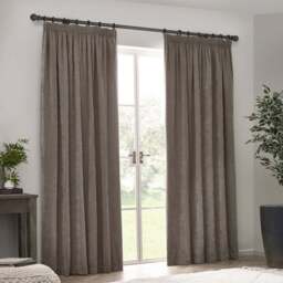 Yard Heavy Greige Chenille Velvet Pencil Pleat Curtains 229 x 137cm - Size: W 229 x D 137cm - Multi - Wilko