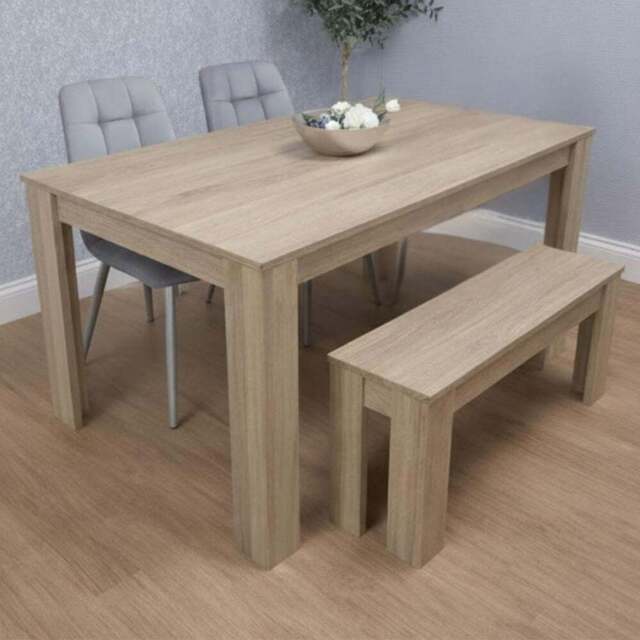 Kosy Koala 4 Seater Velvet Dining Bench Set Oak Effect and Grey - Multi - Portland - Wilko - image 1