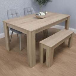 Kosy Koala 4 Seater Velvet Dining Bench Set Oak Effect and Grey - Multi - Portland - Wilko - thumbnail 1