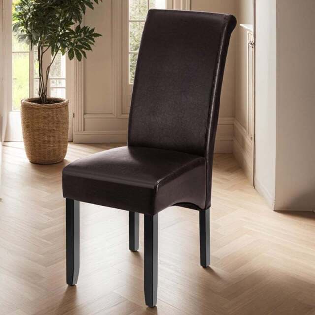 tectake Set of 2 Brown Faux Leather High Backrest Dining Chair - Wilko