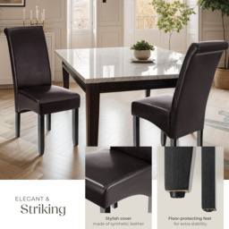 tectake Set of 2 Brown Faux Leather High Backrest Dining Chair - Wilko - thumbnail 5