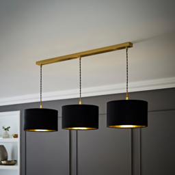 ValueLights Reni Black Velvet and Gold Shade 3 Drop Bar Gold Diner LED Ceiling Lights - Size: 123.5 x 98 x 25cm - Wilko - thumbnail 3