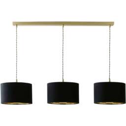 ValueLights Reni Black Velvet and Gold Shade 3 Drop Bar Gold Diner LED Ceiling Lights - Size: 123.5 x 98 x 25cm - Wilko - thumbnail 1