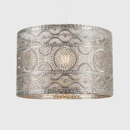ValueLights Casablanca Moroccan Style Chrome Drum Pendant Shade - Size: 20 x 30 x 30cm - Silver - Wilko - thumbnail 7