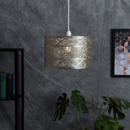 ValueLights Casablanca Moroccan Style Chrome Drum Pendant Shade - Size: 20 x 30 x 30cm - Silver - Wilko - thumbnail 3