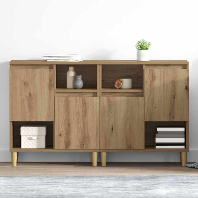 vidaXL 2 Door 2 Open Shelf Artisan Oak Sideboard with Wooden Legs Set of 2 - Size: 70 x 60 x 35cm - Brown - Wilko - image 1