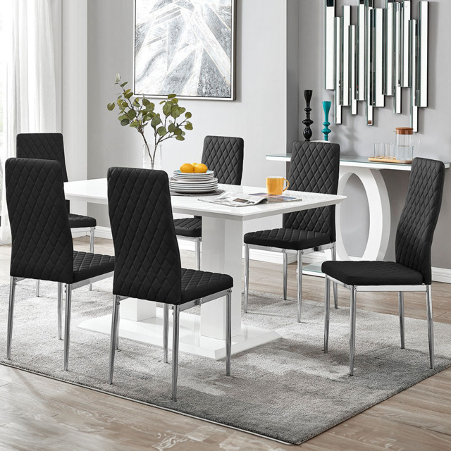 Furniturebox Molini Valera 6 Seater Dining Set White Gloss Black and Chrome - Wilko - image 1