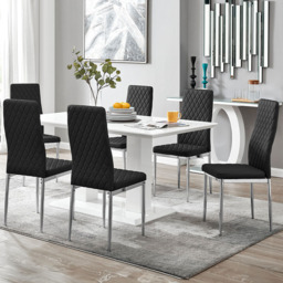 Furniturebox Molini Valera 6 Seater Dining Set White Gloss Black and Chrome - Wilko - thumbnail 1