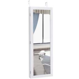 Costway White Wall Mounted Mirrored Jewellery Armoire - Size: 122 x 42 x 13cm - Wilko